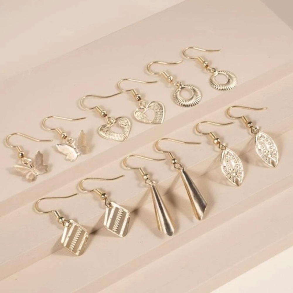 6 pairs Heart and Butterfly Drop Earrings - Picture 2 of 3